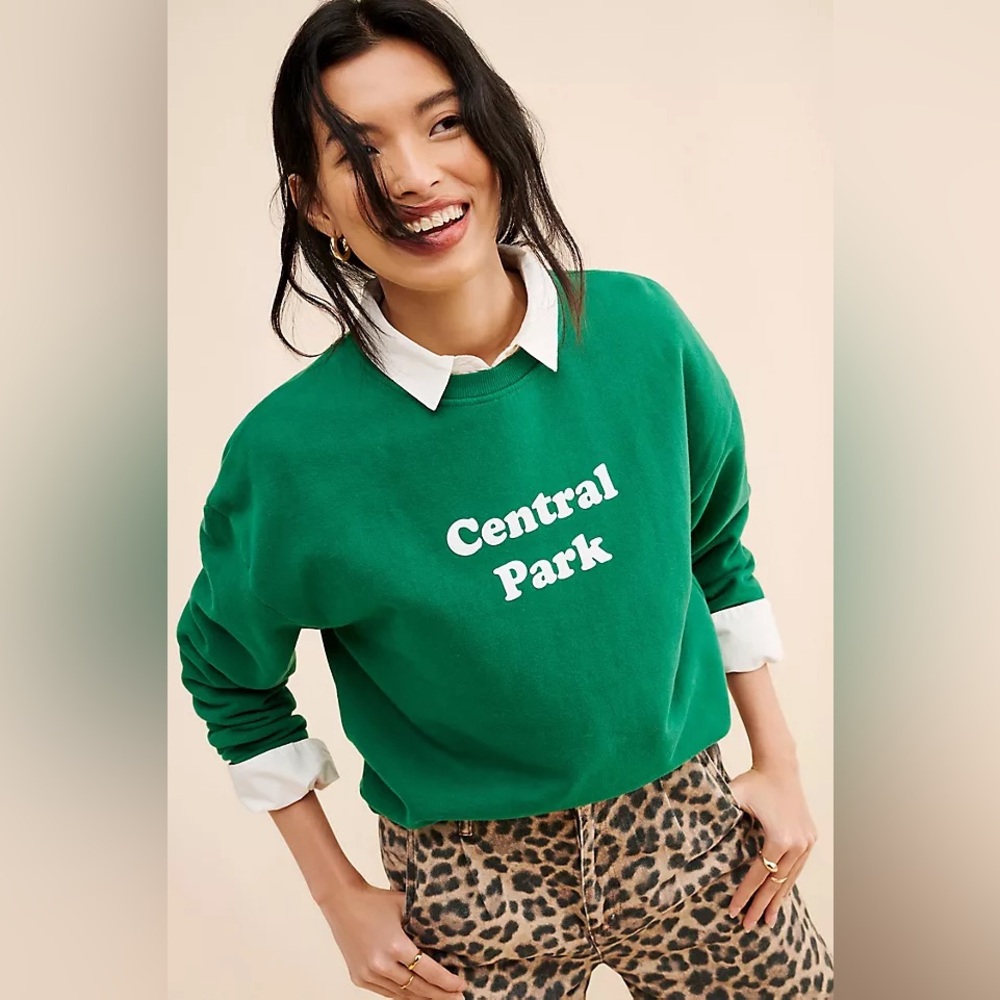 New! ANTHROPOLOGIE Green Kule Sporty Preppy Sweatshirt - L